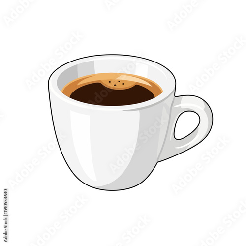 A white ceramic coffee cup filled with dark aromatic coffee.