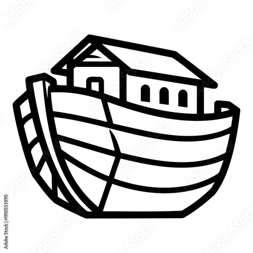 Geometric icon of Noah’s Ark with house and waves — ideal for salvation symbolism, hope, biblical education and ecological resilience.