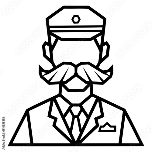Geometric icon of authoritative figure with mustache and cap — ideal for supervision, official services and management interface design.