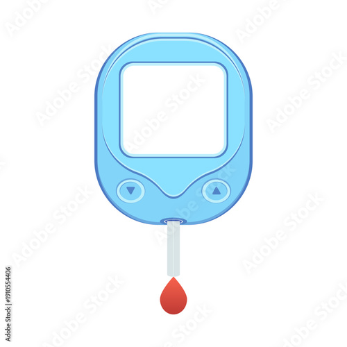 Glucometer for blood sugar monitoring with blank screen for sugar level. Vector illustration, isolated on white.