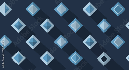 Geometric pattern of blue diamonds with shadows on a dark background