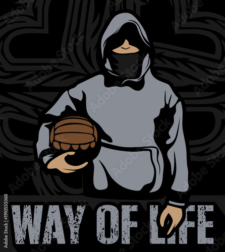 vector illustration of a football fans ultras holding ball sticker logo with abstract background