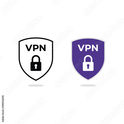 VPN security shield icons with padlock symbol for online protection  virtual private network icon