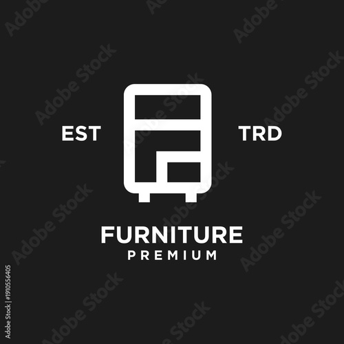 Minimalist Stylized Letter F Furniture Logo Design on Black Background for Premium Brand Identity