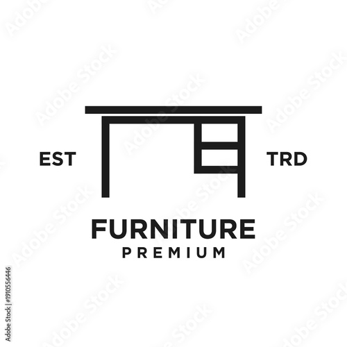 Minimalist Furniture Company Logo Design with Modern Geometric Desk Icon