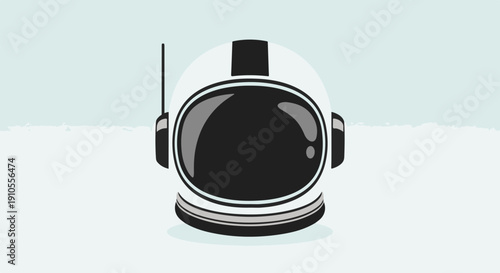 Futuristic astronaut helmet with reflective visor and antenna on light blue background