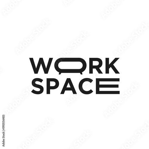 Modern Work Space Logo Design with Stylized Desk and Menu Icon Typography
