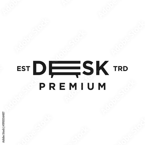 Modern Minimalist DESK PREMIUM Logo Design with Stylized Letter E for Furniture and Office Branding