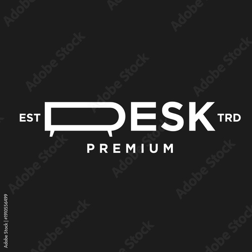 Minimalist Desk Logo Design with Stylized Lettering and Furniture Icon