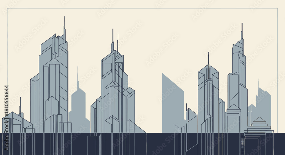 Obraz premium Modern cityscape with sleek skyscrapers and urban landscape viewed from a low angle