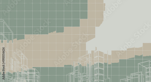 Urban landscape illustration showcasing architecture and cityscape from an aerial viewpoint with geometric patterns and structures