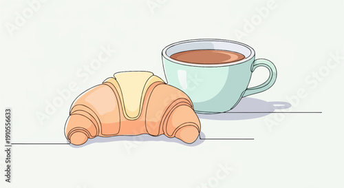 Freshly baked croissant and a warm cup of coffee, simple and elegant