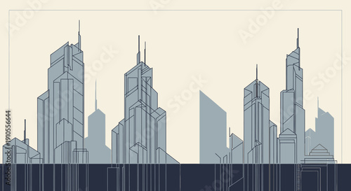 Modern cityscape with sleek skyscrapers and urban landscape viewed from a low angle