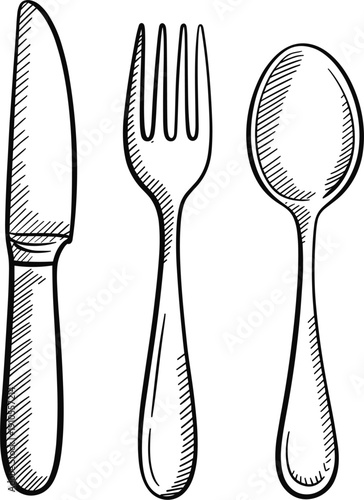 Classic cutlery set with knife fork and spoon, restaurant dining and kitchenware concept vector illustration