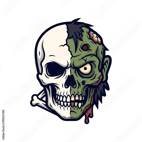 Split Face Skull and Zombie Horror Portrait