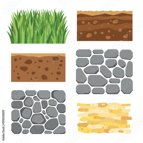 Nature Ground Textures Set Grass Soil Stone Sand
