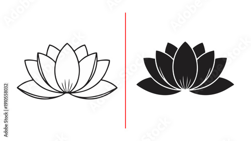 Lotus Flower Icon Set with Outline and Solid