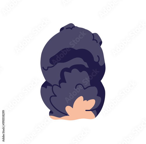 Pomeranian Spitz is sitting back view. Turned away cute fluffy toy dog. Behind of funny puppy. Backside of little pet, amusing pup. Domestic animal, doggy. Flat isolated vector illustration on white.