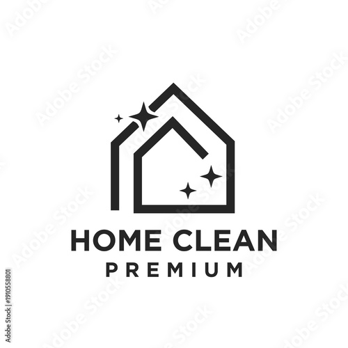 Home Clean Premium Logo Design. Modern House Icon with Sparkle for Cleaning Services Business and Residential Maintenance.
