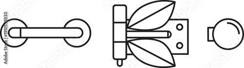 Vector illustration of a decorative door handle set with leaf motifs and a round knob