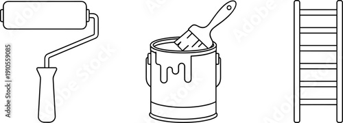 Paint roller, brush, and ladder icons for home renovation and DIY projects
