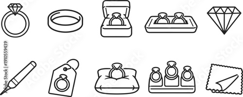 Collection of jewelry icons featuring rings, diamonds, and accessories for display