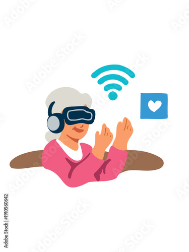 elderly woman enjoying immersive virtual reality