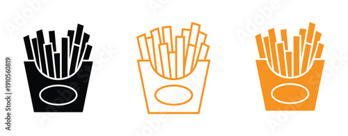 French fries silhouette icon set, fast food potato chips collection, black and white snack symbols, vector illustration design