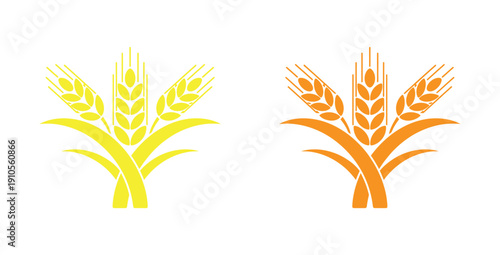 Vibrant wheat icon. Two stalks of wheat grain vector icon. Simple minimalist symmetrical agricultural symbol.
