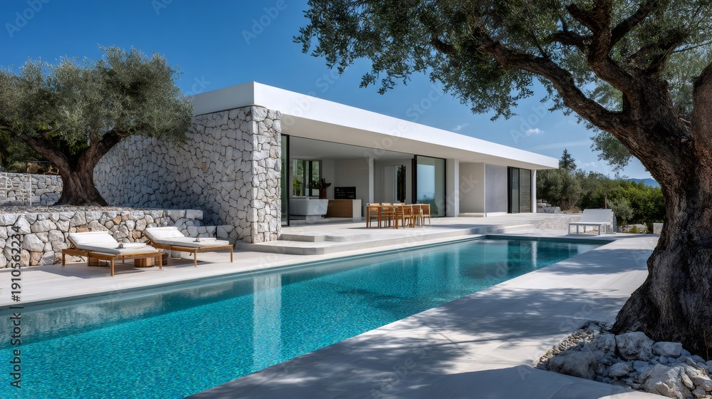 Fototapeta premium Modern luxury villa with pool among olive trees
