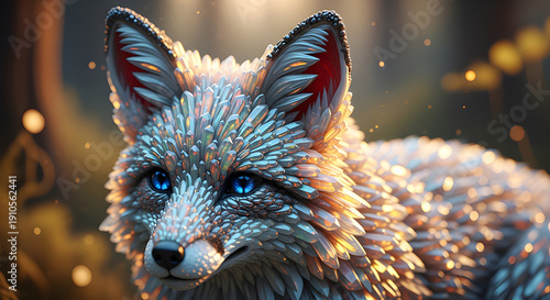 White crystal fox fantasy animal with fur blue eyes nature wildlife art
