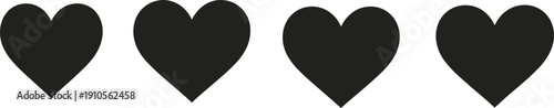 Minimal black heart silhouette icon set isolated on white background for love, romance, social media, branding, app, and web design templates