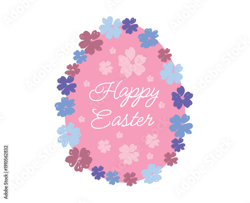 Happy Easter Floral Wreath with Pastel Flowers and Eggs	
