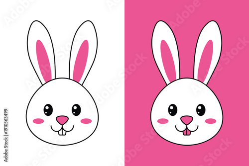 Easter sunday bunny faces vector illustration in white and pink backgrounds