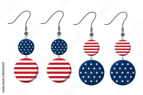 Fashionable Elegant Earrings in Patriotic American Design with Red White and Blue Colors