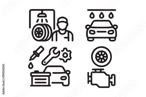 Auto Repair and Car Service Line Icons Set