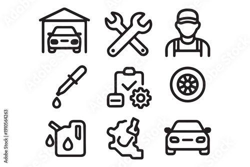 Auto Repair and Car Service Line Icons Set