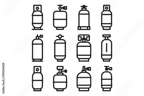 Collection of Gas Cylinders and Tanks Line Art Icons