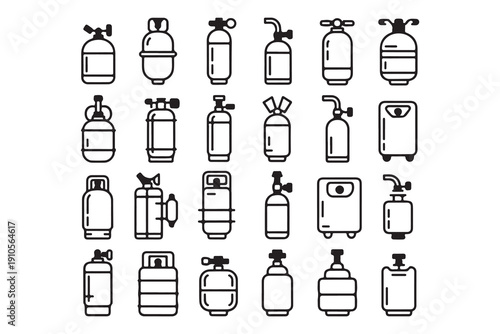 Collection of Gas Cylinders and Tanks Line Art Icons