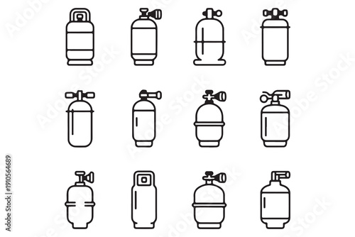 Collection of Gas Cylinders and Tanks Line Art Icons