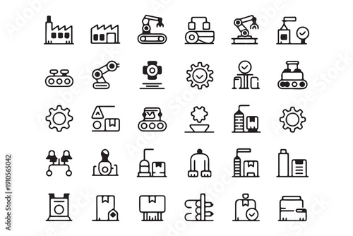 Industrial Automation and Manufacturing Process Line Icons