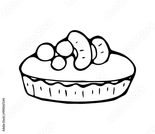 Hand Drawn Sweet Berry Pie Minimal Line Art Dessert Illustration