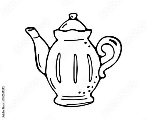 Hand Drawn Classic Teapot Minimal Line Art Kitchen Illustration