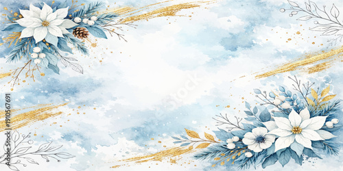 An abstract blue sky grunge floral background features white summer clouds and snowflakes under bright sunny light for a beautiful nature atmosphere