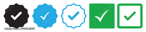 Blue Check Mark and Profile Approved icon set. Verified badge symbol. Blue tick mark icons collection. Social media profile blue check sign