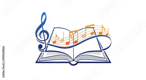 Music notes on open book.