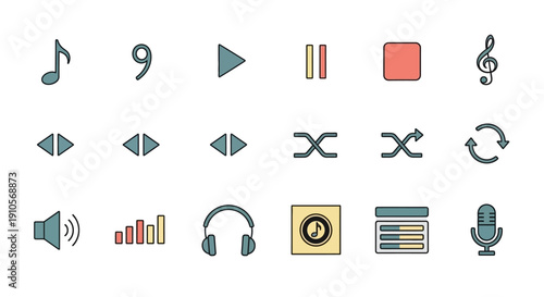 Multimedia playback control icons set.