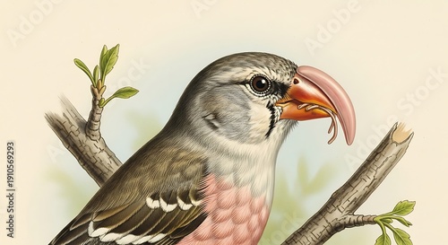 Galapagos Finch Using Cactus Spine Tool for Feeding Behavior Vector Illustration