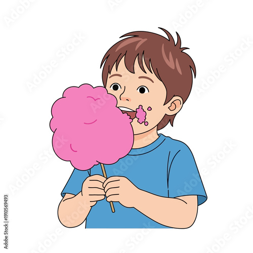 A young boy enjoying a large pink cotton candy.