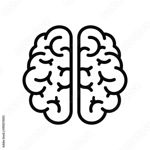 Simple black line drawing of a human brain  anatomy  organ icon